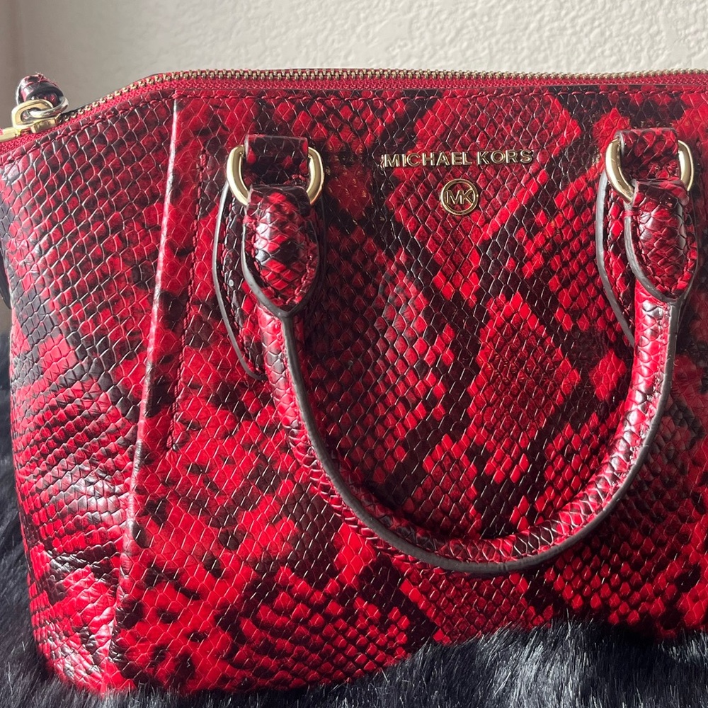 Micheal Kors Red Python Embossed Handbag - image 4